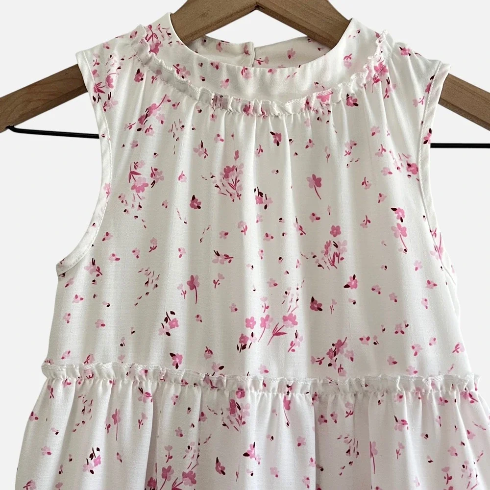 GB Girls Size 6X White Pink Floral Tiered Dress Sleeveless Lined Party